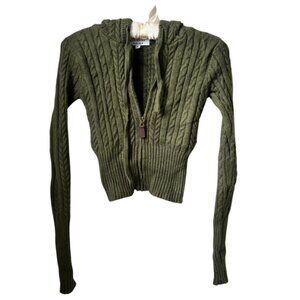 Frankie's Bikini's Women's Cable Cloud Knit Hoodie in Olive Green
